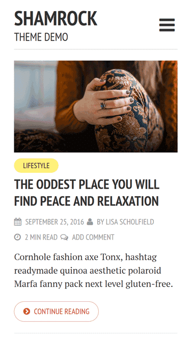 Shamrock theme mobile view