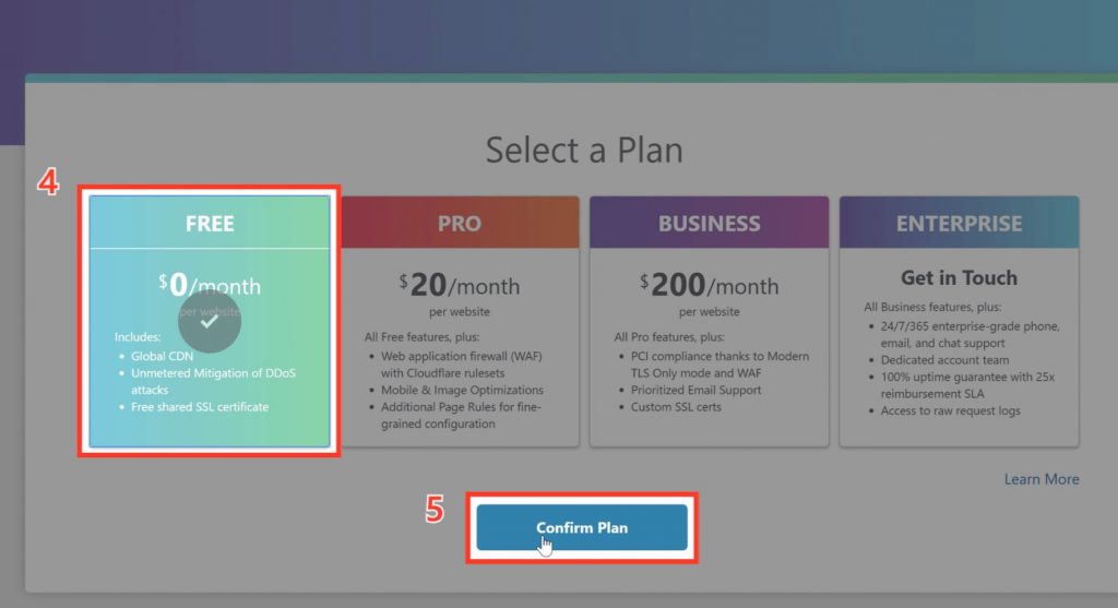 Choose a plan and click Confirm