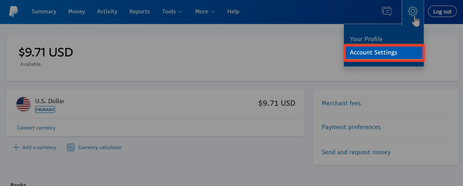 click on account settings in paypal