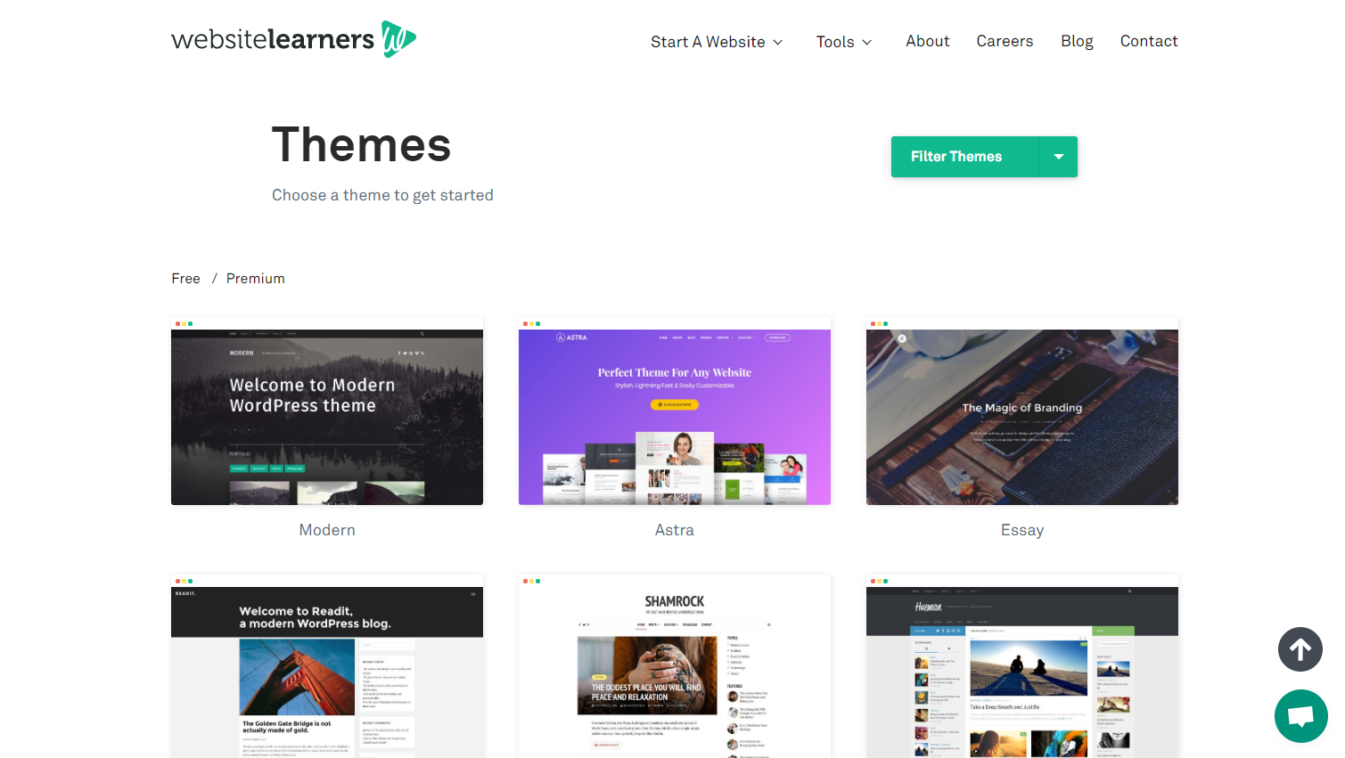 website learners themes page