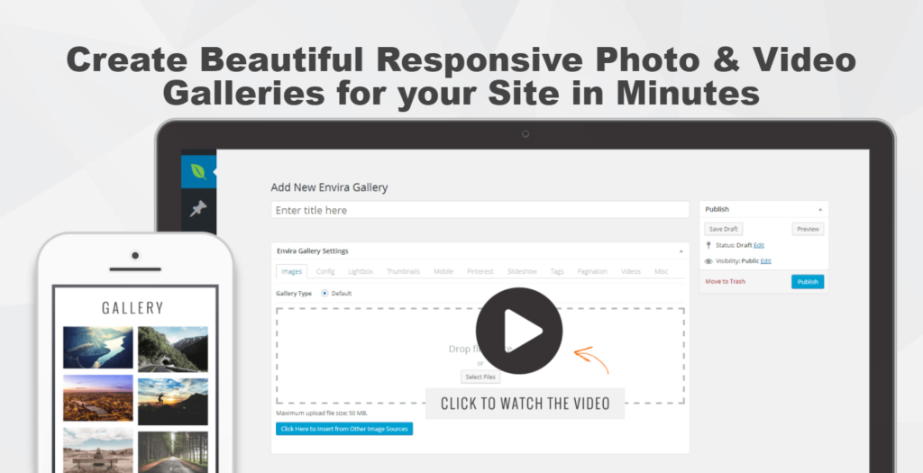 envira gallery plugin lets you  display picture & video gallery in your ecommerce website.