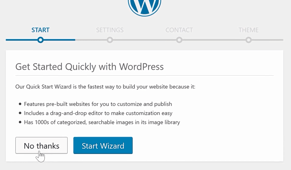 wordpress quick start page.