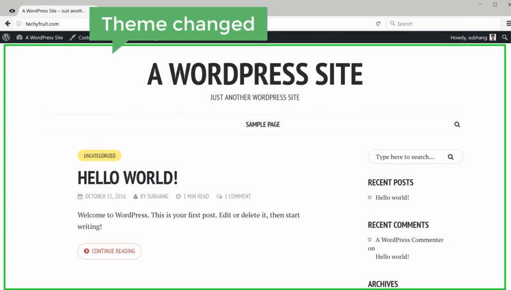 blog theme successfully changed