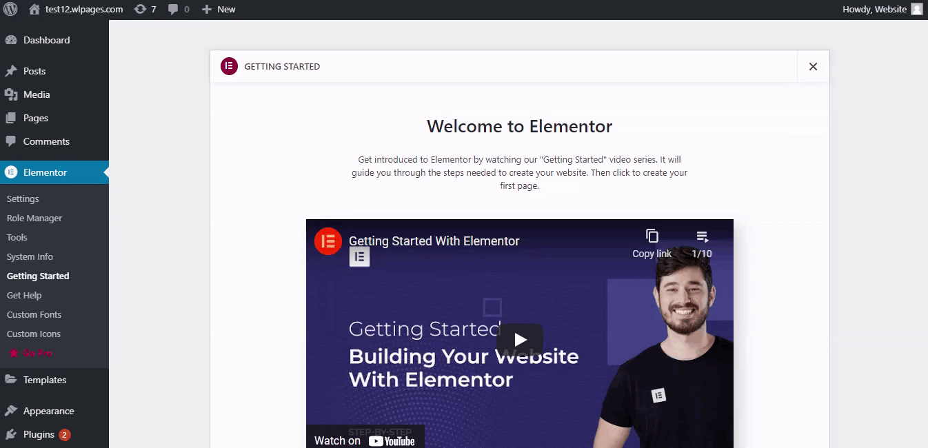 Create first page with elementor