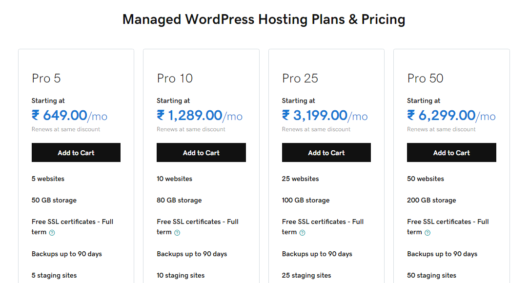 GoDaddy WordPress hosting plans