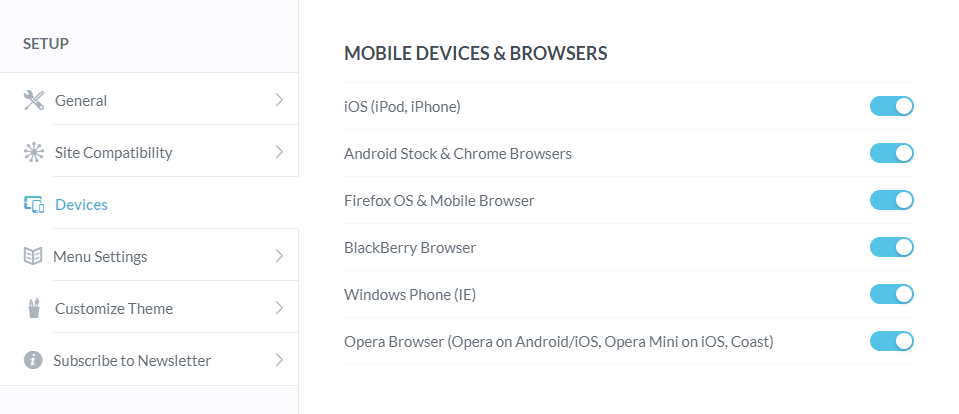 Choose types of mobile devices