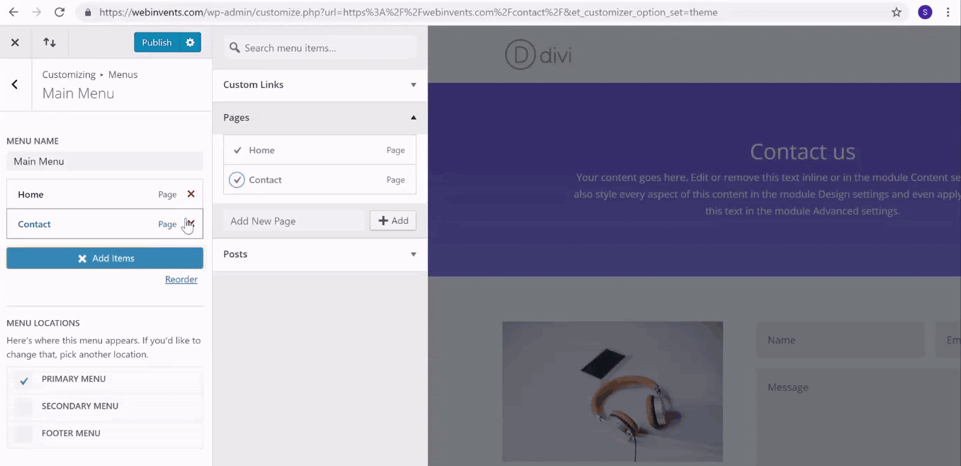 Click Add Items to create menu