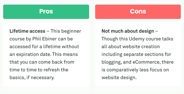 Pros and Cons for Create you rown WordPress Website Course