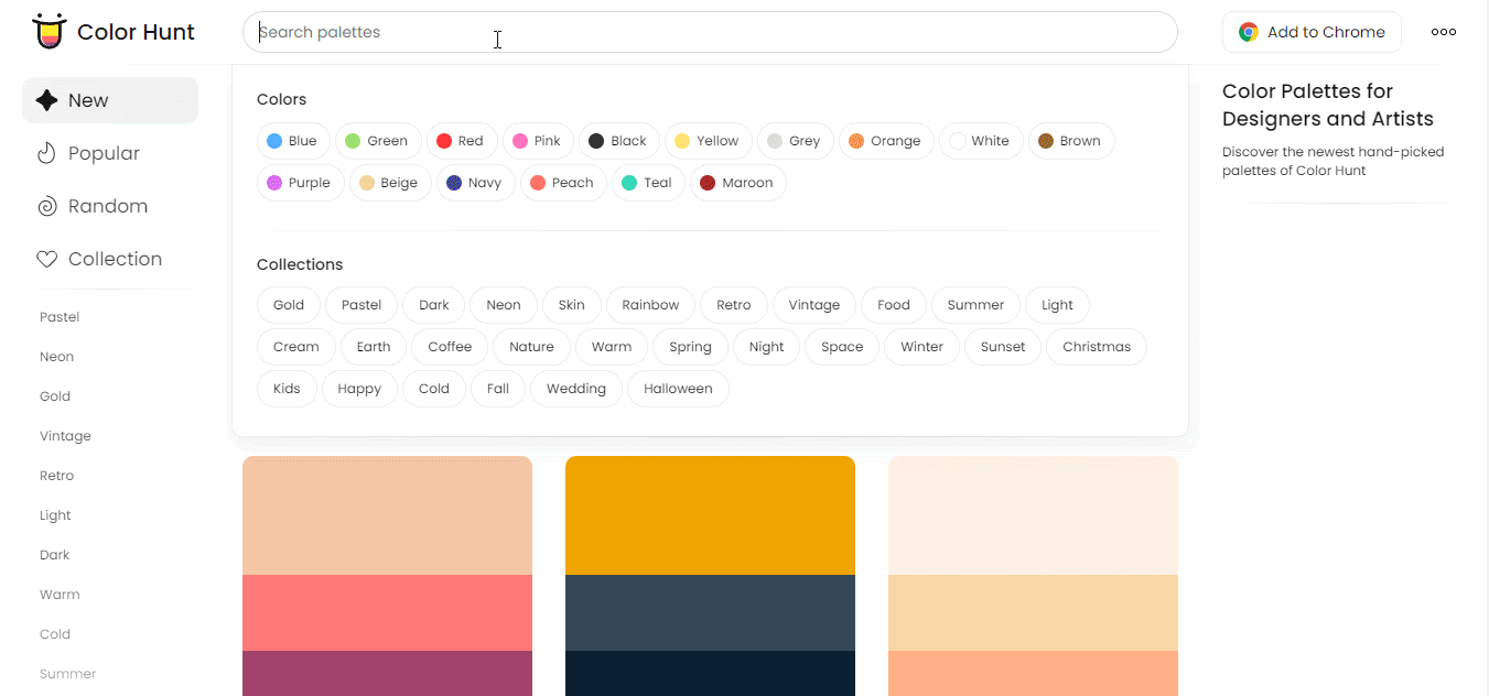 Choose Color palette from color Hunt