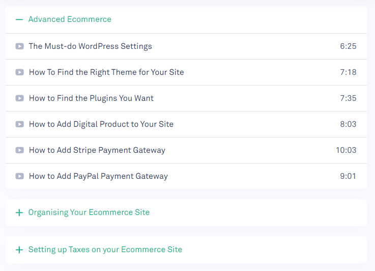 WordPress eCommerce course Syllabus