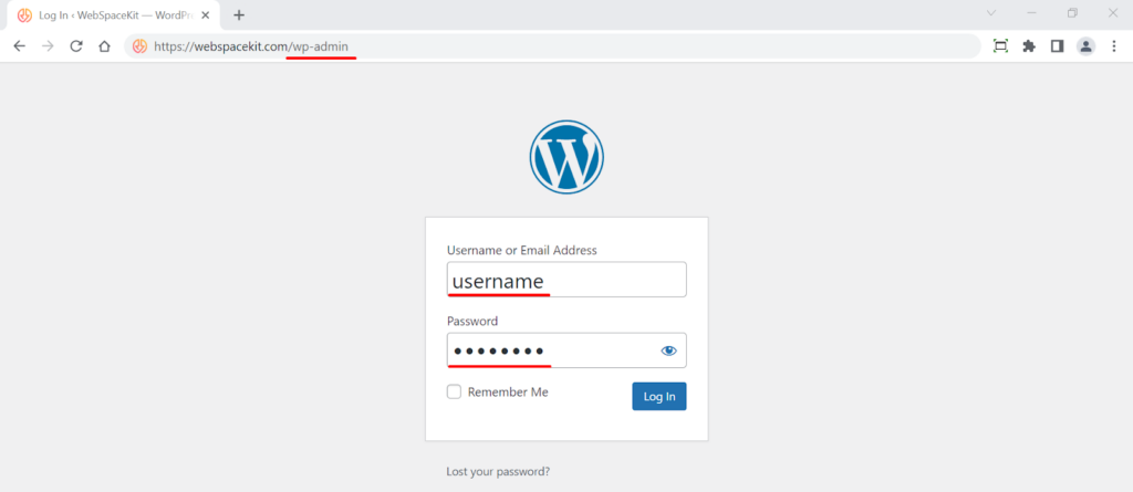 Setting Up a New WordPress Staging Site - Step 1: WordPress login page